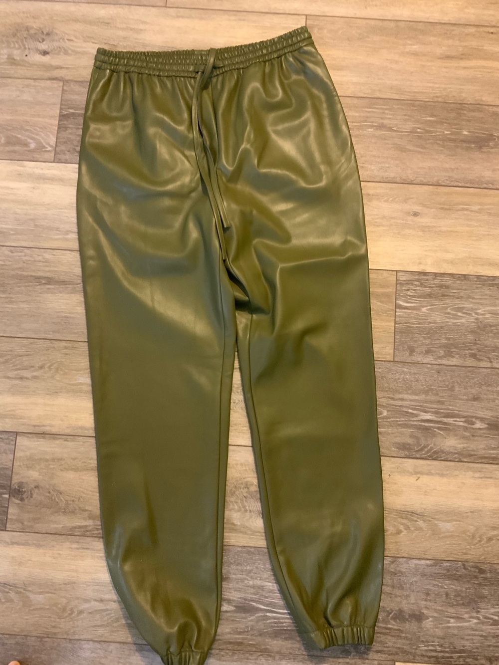Natori Olive Faux Leather Drawstring Jogger Pants